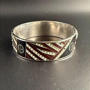 henri bendel Black and Burgundy Enamel Bangle with Crystal Stripes